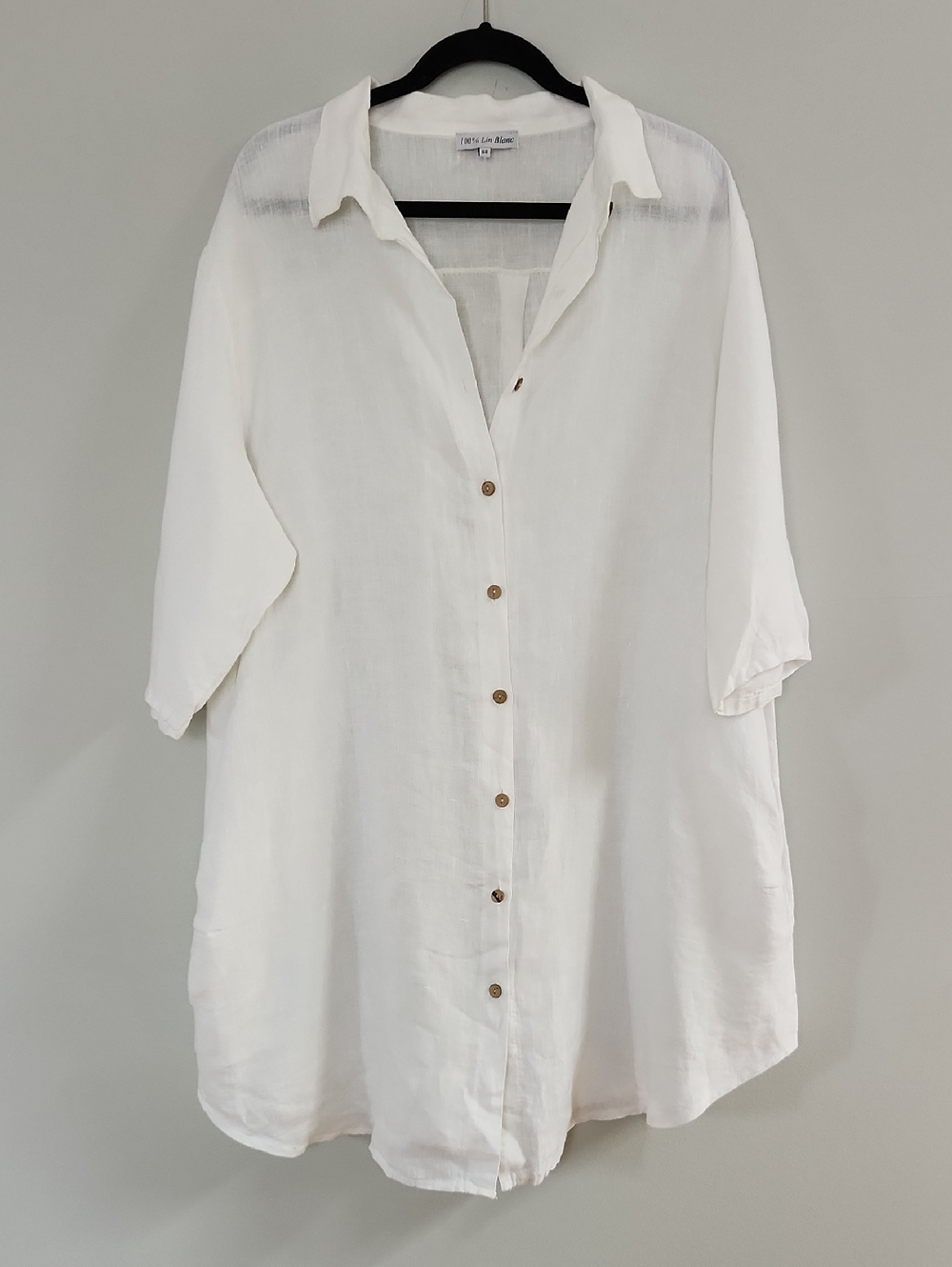 Lin Blanc Italian 100% Linen Shirt Dress Button Down Coastal Laganlook White XL